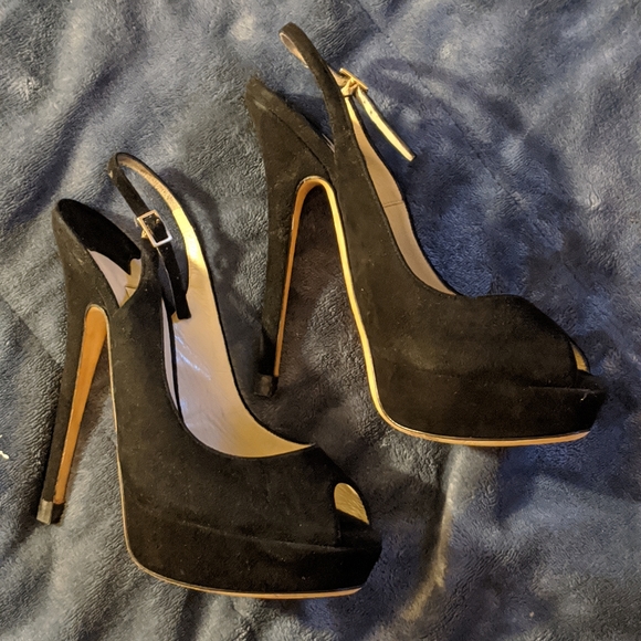 Jimmy Choo black suede peep toe sling back - Picture 3 of 8